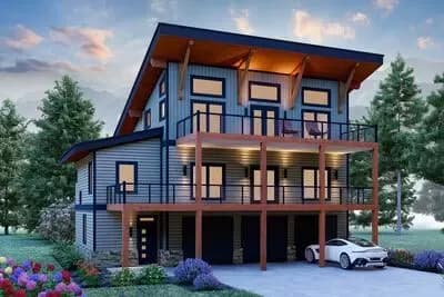 3-Story Mountain House Plan with Bonus Room and Home Theater - 3027 Sq Ft