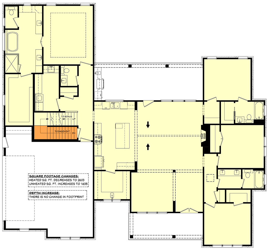 Plan 51989HZ: 4-Bed Modern Farmhouse Plan with Optionally Finished Bonus - 2615 Sq Ft - Floor Plan - Basement Stairs Location - Country, Farmhouse, Modern Farmhouse