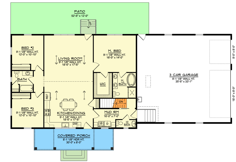 Plan 135326GRA: Single-Story Rustic Ranch House Plan with Split-Bedrooms - 1728 Sq Ft - Floor Plan - Main Level - Country, Mountain, Ranch, Rustic