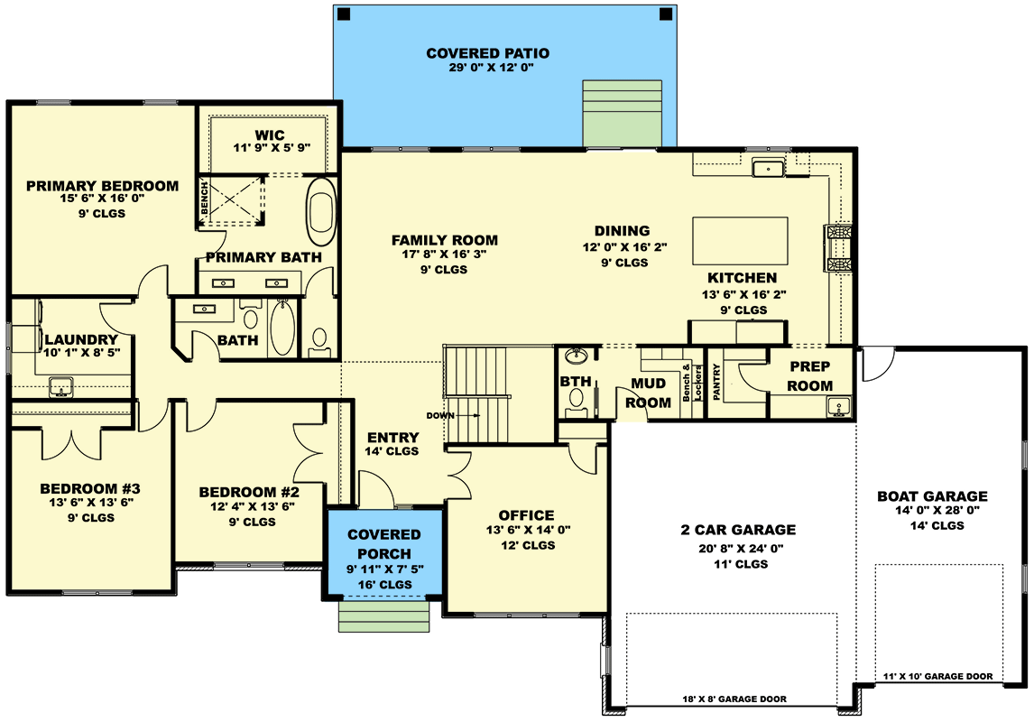 Plan 506026BRY: 3-Bed New American House Plan with Home Office -2447 Sq Ft - Floor Plan - Main Level - New American, Ranch, Traditional
