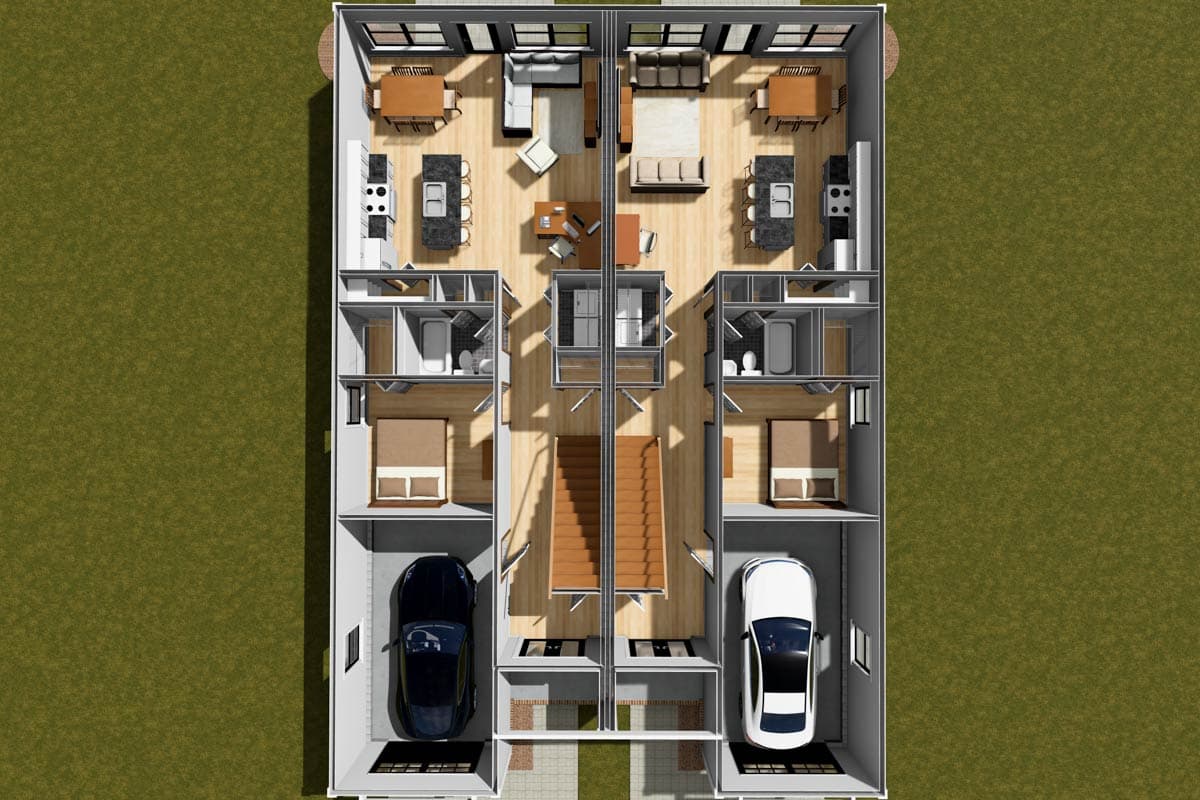 Plan 52398WM: Two-Story Traditional Duplex house Plan with Dual Laundry - 1447 Sq Ft Per Unit - Image #8 - Traditional