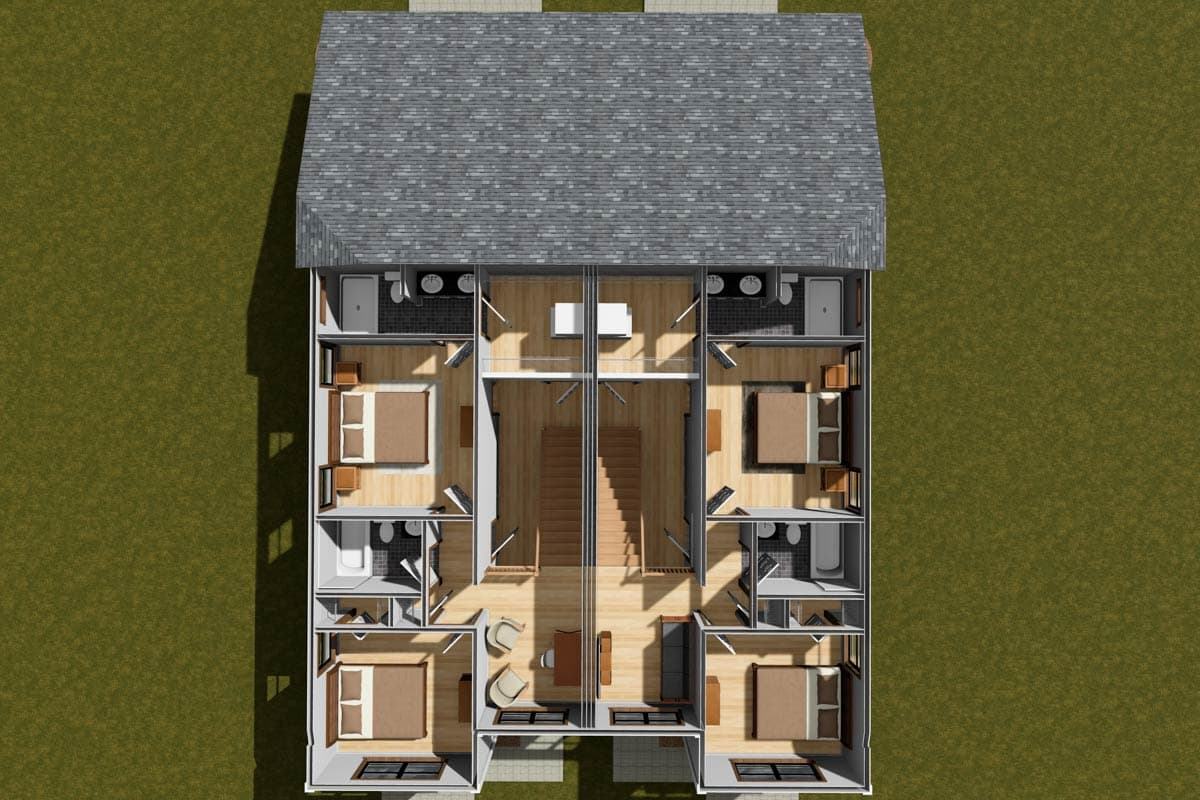 Plan 52398WM: Two-Story Traditional Duplex house Plan with Dual Laundry - 1447 Sq Ft Per Unit - Image #9 - Traditional
