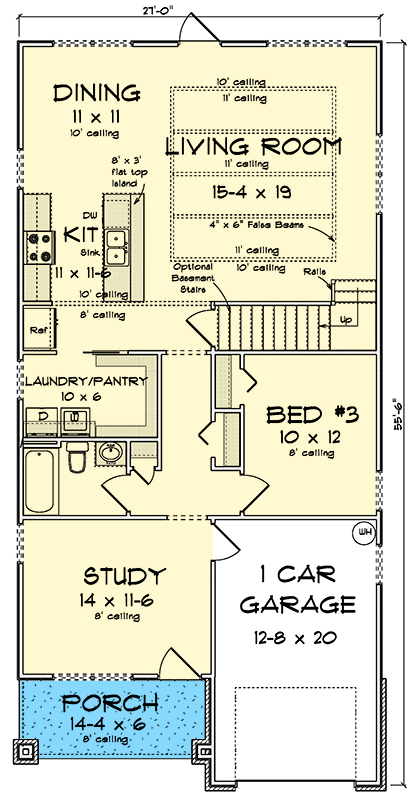 Plan 52399WM: Two-Story Modern House Plan with Study Area and Game Room - 2034 Sq Ft - Floor Plan - Main Level - Modern, Traditional