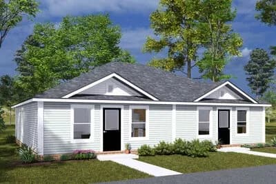 Single-Story Duplex House Plan with 3-Beds Under 800 Sq Ft Per Unit
