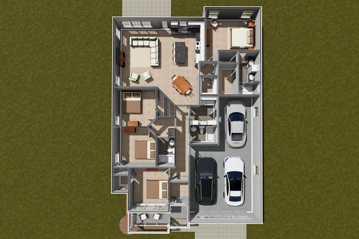 Plan 52403WM: 3 or 4 Bed Single-Story Cottage House Plan with Flex Room - 1764 Sq Ft - Image #7 - Cottage, Ranch