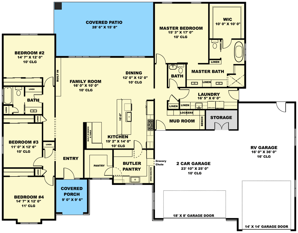 Plan 506027BRY: One-Story Prairie House Plan with Split Bedrooms - 2706 Sq Ft - Floor Plan - Main Level - Modern, Prairie