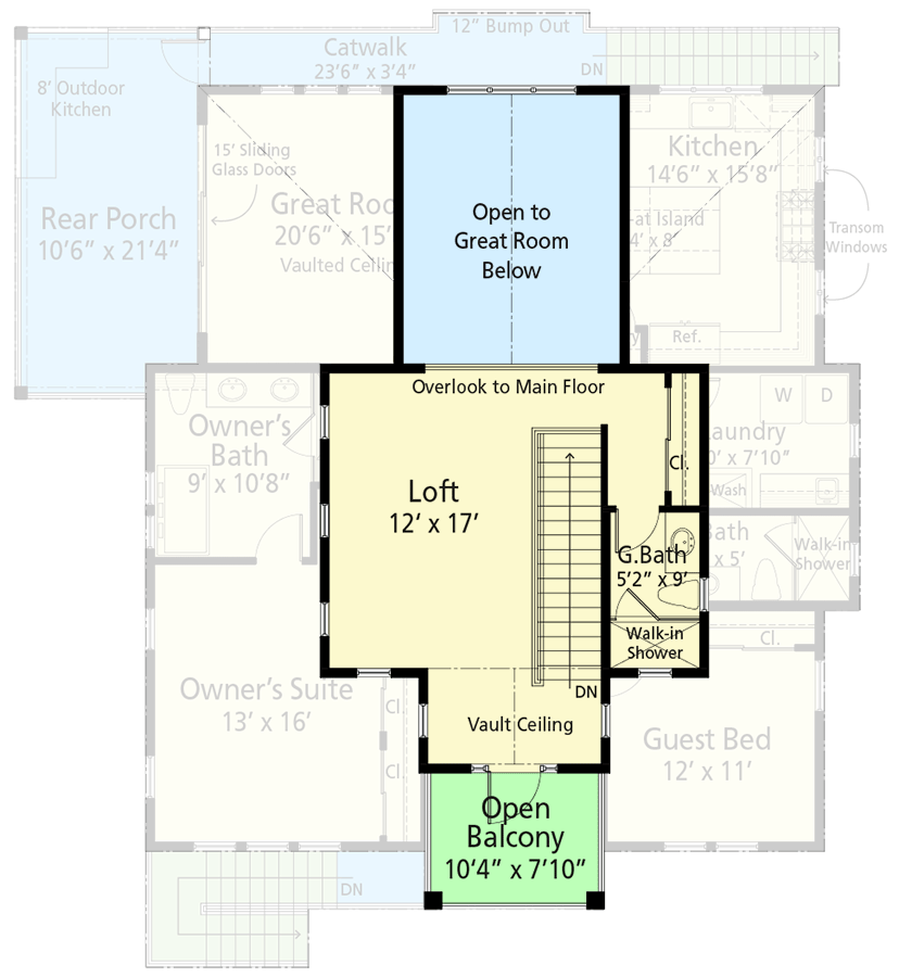 Plan 33272ZR: 2-Bed Coastal Contemporary with Two-Story Great Room - 2114 Sq Ft - Floor Plan - 2nd Floor - Coastal Contemporary
