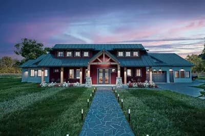 3-Beds New American Barndominium House Plan with Two-Story Great Room - 3111 Sq Ft