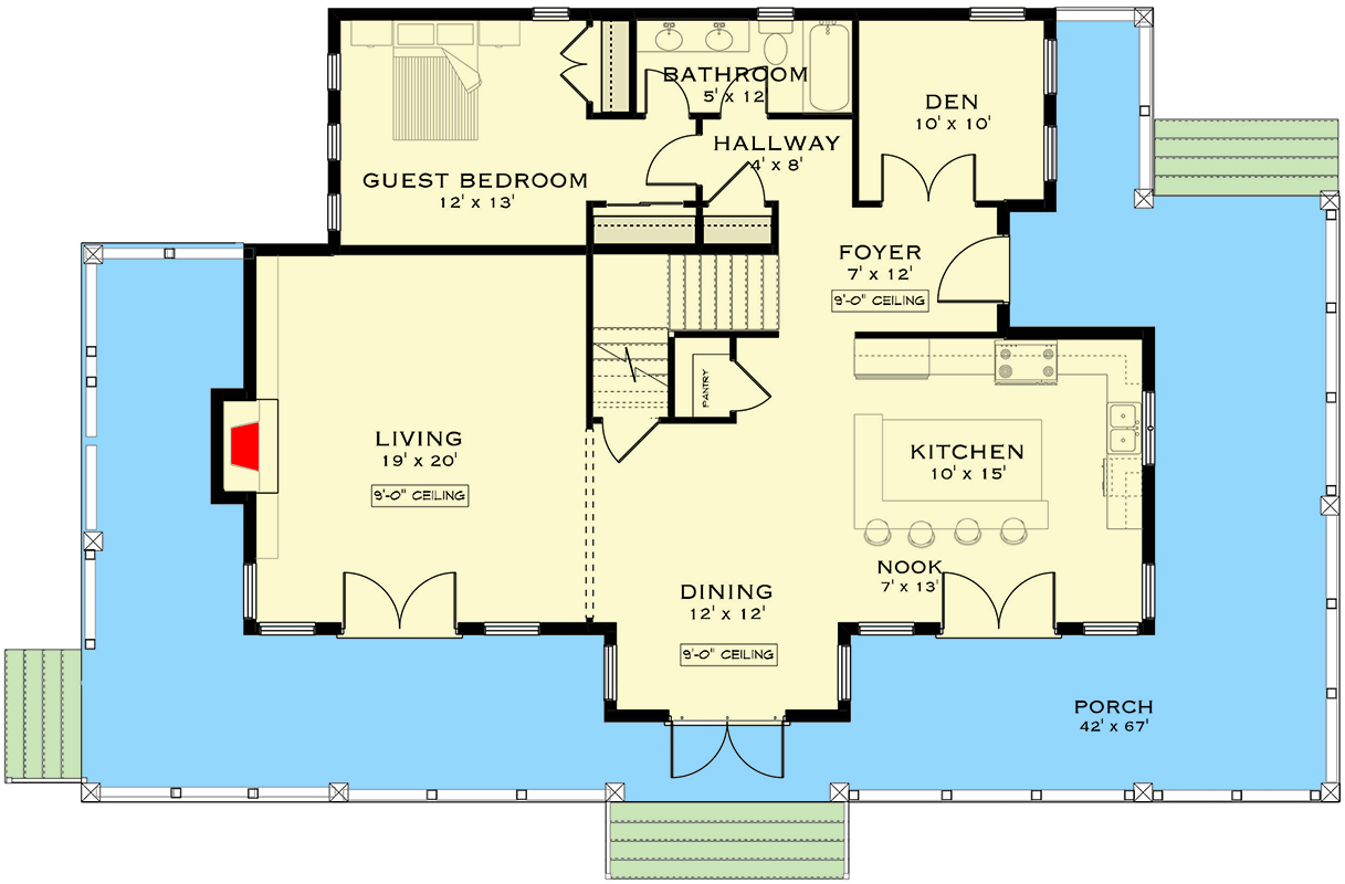 Plan 147026RML: 4-Bed Modern Farmhouse with Detached Garage - 2451 Sq Ft - Floor Plan - Main Level - Country, Farmhouse, Modern Farmhouse
