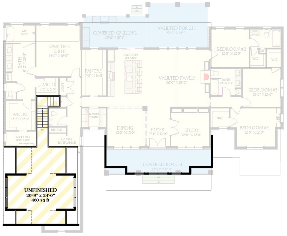 Plan 46528LA: 4-Bed Modern Farmhouse Plan with Unfinished Bonus Room Above - 3109 Sq Ft - Floor Plan - 2nd Floor - Farmhouse, Modern Farmhouse