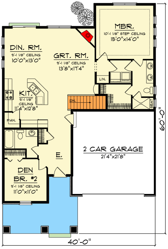 Plan 89367AH: 2-Bed Modern House Plan with Flex Room - 1372 Sq Ft - Floor Plan - Main Level - Modern, Ranch