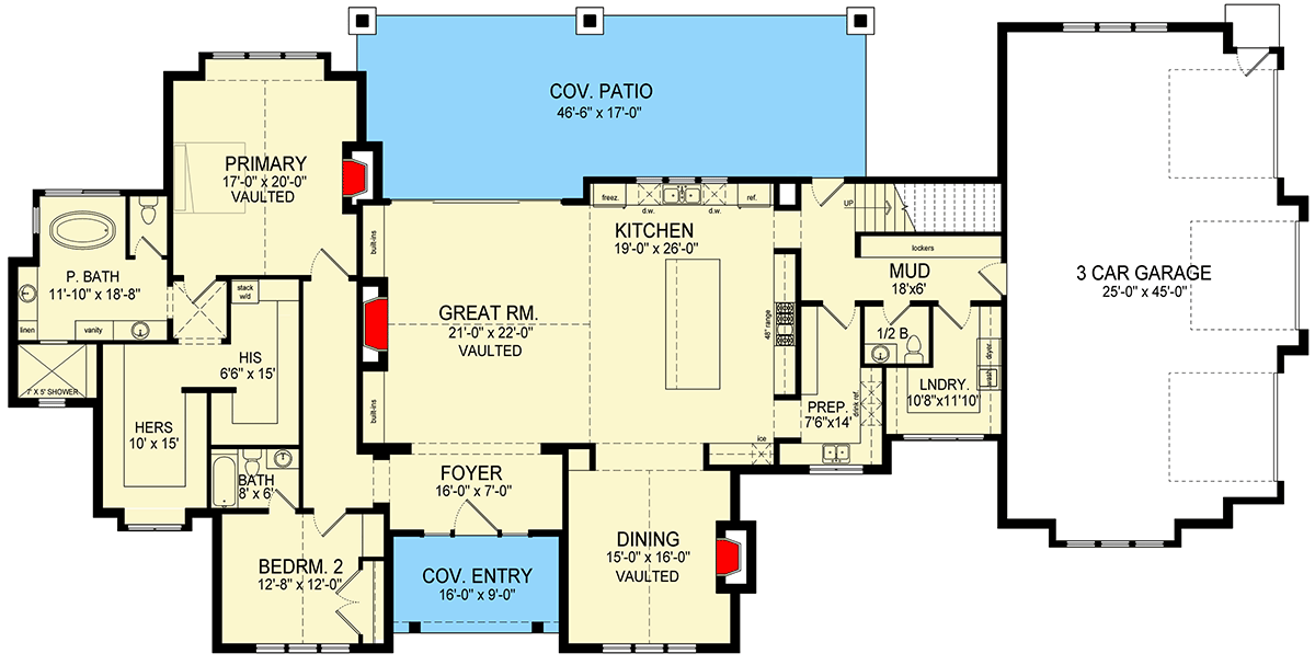Plan 493023GNT: Two-Story Transitional House Plan with Prep Kitchen - 3871 Sq Ft - Floor Plan - Main Level - European, Transitional