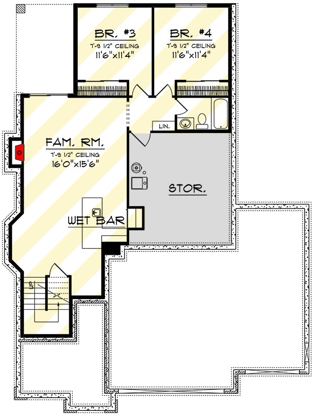 Plan 89368AH: 2-Bed Mid Century Modern Ranch House Plan with Vaulted Living - 1364 Sq Ft - Floor Plan - Optional Lower Level Layout - Mid Century Modern, Modern