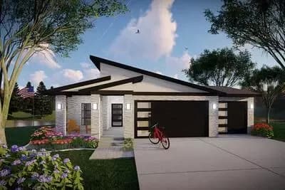 2-Bed Mid Century Modern Ranch House Plan with Vaulted Living - 1364 Sq Ft