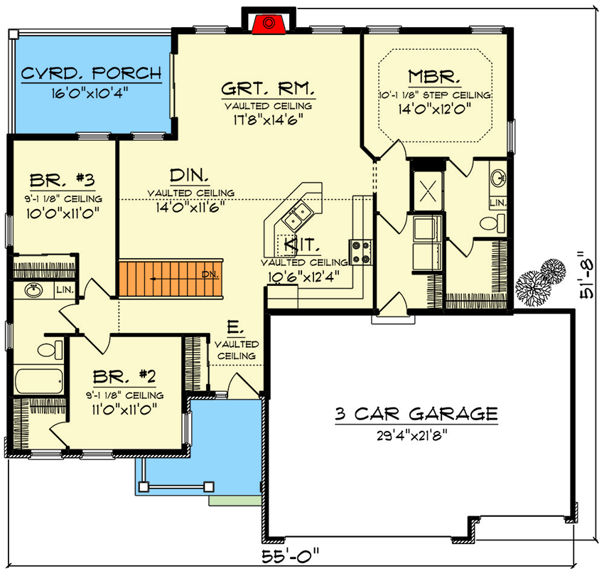 Plan 89380AH: 3-Bed Traditional Ranch House Plan with Optional Lower Level - 1501 Sq Ft - Floor Plan - Main Level - Craftsman, Ranch, Traditional