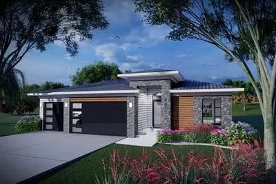 2-Bed Prairie House Plan with 3-Car Garage - 1484 Sq Ft