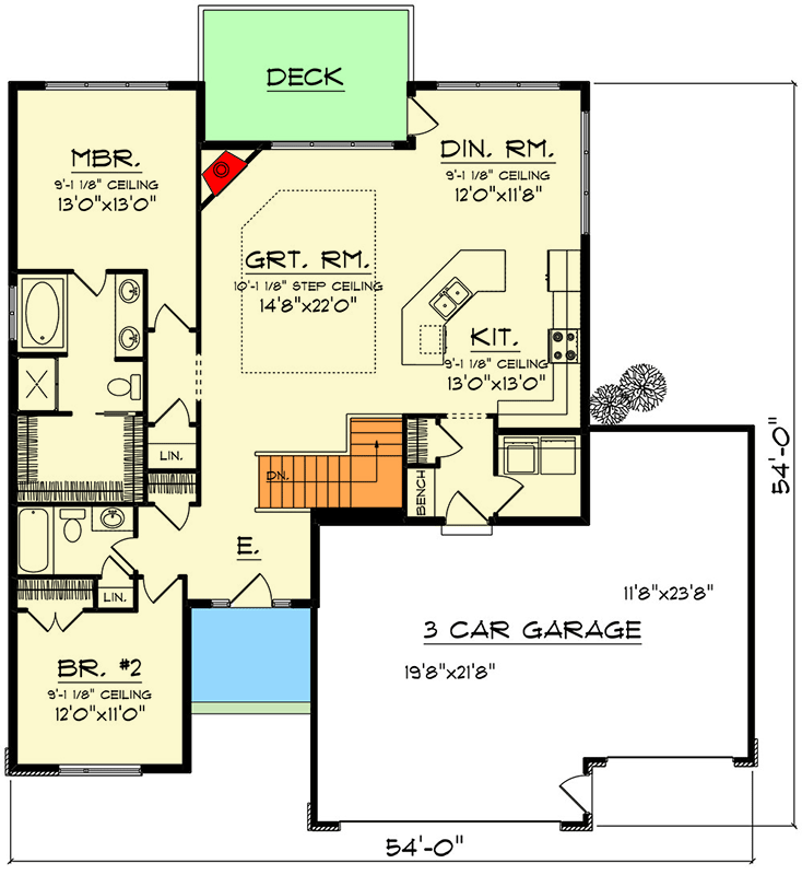 Plan 890141AH: 2-Bed Modern Ranch House Plan with 3-Car Garage - 1569 Sq Ft - Floor Plan - Main Level - Modern, Ranch