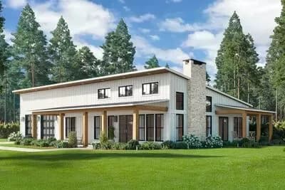 3-Bed Barndominium House Plan with Two-Story Great Room - 2000 Sq Ft