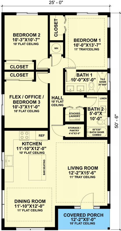 Plan 421010WNT: Simple 3-Bedroom Modern Cottage House Plan - 1200 Sq Ft - Floor Plan - Main Level - Cottage, Modern, Northwest