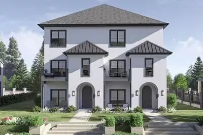 3-Story Traditional Duplex House Plan with Matching 4-Bed Units - 2731 Sq Ft Per Unit