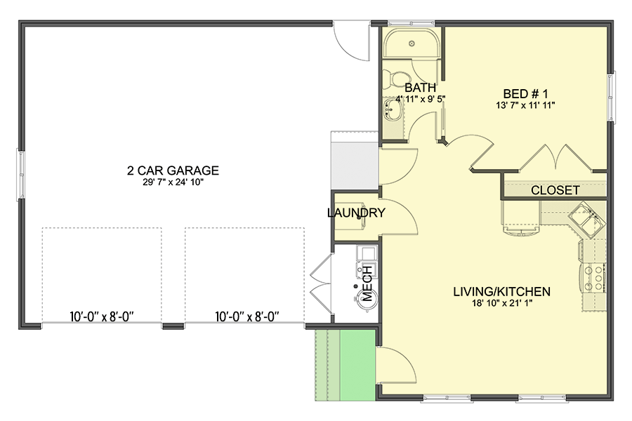 Plan 61588UT: 1-Bed ADU House Plan Under 700 Sq Ft - Floor Plan - Main Level - Traditional