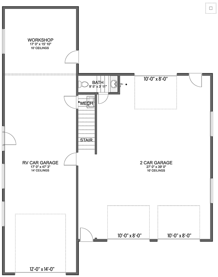 Plan 61589UT: 2-Bed Contemporary House Plan with Oversized RV Garage - 1595 Sq Ft - Floor Plan - Main Level - Contemporary, Traditional