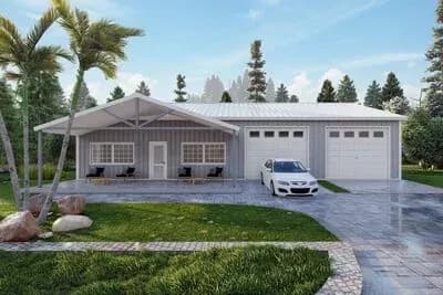 2-Bed Modern Rustic Barndominium Ranch Home with 2-Car Garage - 1200 Sq Ft