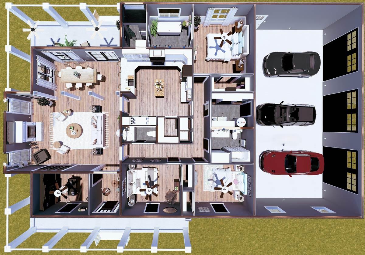 Plan 25054DH: 3-Bed Country Ranch House Plan with Two-Story Great Room - 2312 Sq Ft - Image #21 - Cottage, Country, Ranch