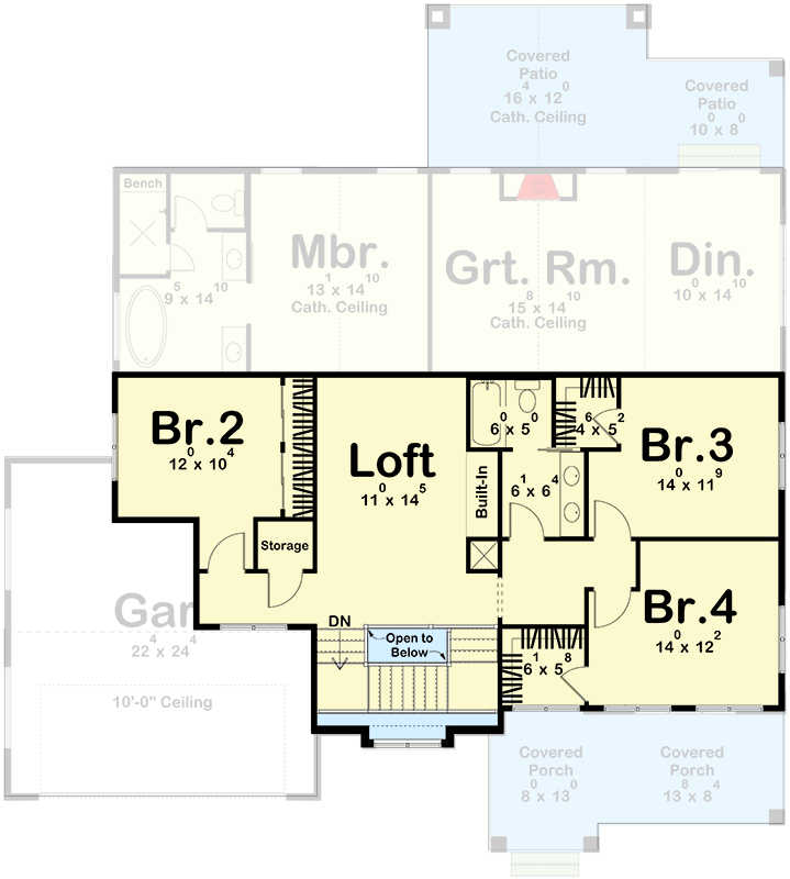 Plan 623476DJ: 4-Bed Transitional House Plan with Flex Room - 2609 Sq Ft - Floor Plan - 2nd Floor - Farmhouse, Transitional