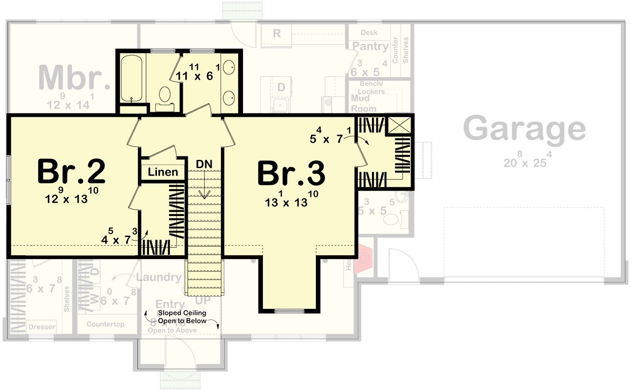 Plan 623478DJ: 3-Bed Traditional House Plan with Open-Concept Living Space - 1892 Sq Ft - Floor Plan - 2nd Floor - Cottage, Southern, Traditional