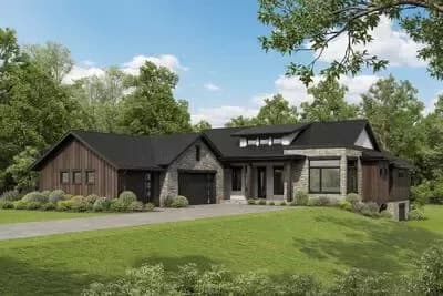 2-Bedroom Contemporary Ranch House Plan with Outdoor Fireplace - 2525 Sq Ft