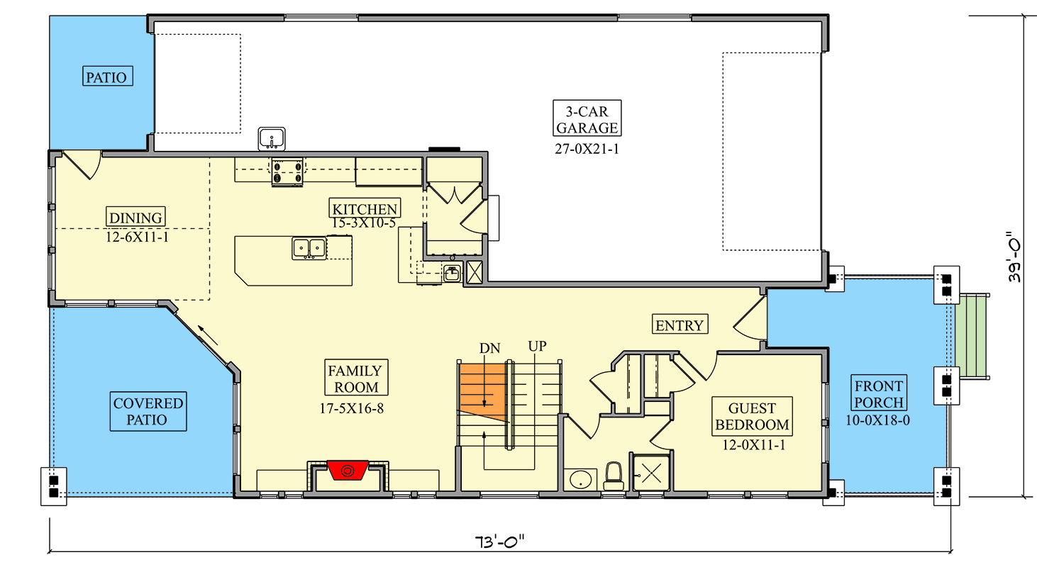 Plan 95263RW: 4-Bed Craftsman House Plan with Second Floor Master Suite - 2460 Sq Ft - Floor Plan - Main Level - Craftsman, New American