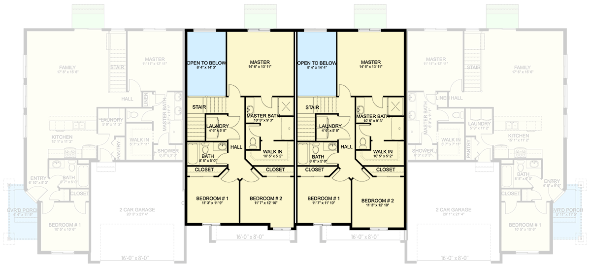 Plan 61592UT: Traditional Fourplex House Plan with 2-Car Garage Per Unit - 5651 Sq Ft - Floor Plan - 2nd Floor - Country, Traditional