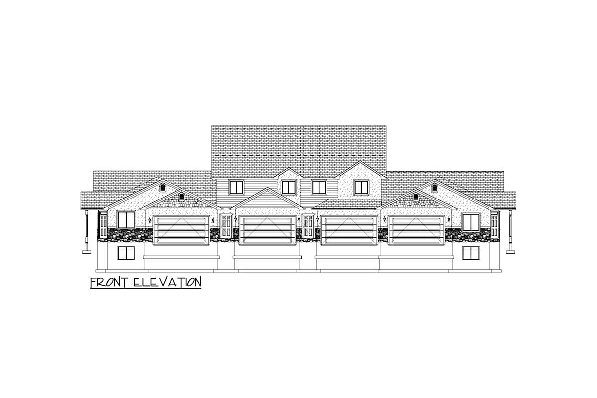 Plan 61592UT: Traditional Fourplex House Plan with 2-Car Garage Per Unit - 5651 Sq Ft - Image #8 - Country, Traditional