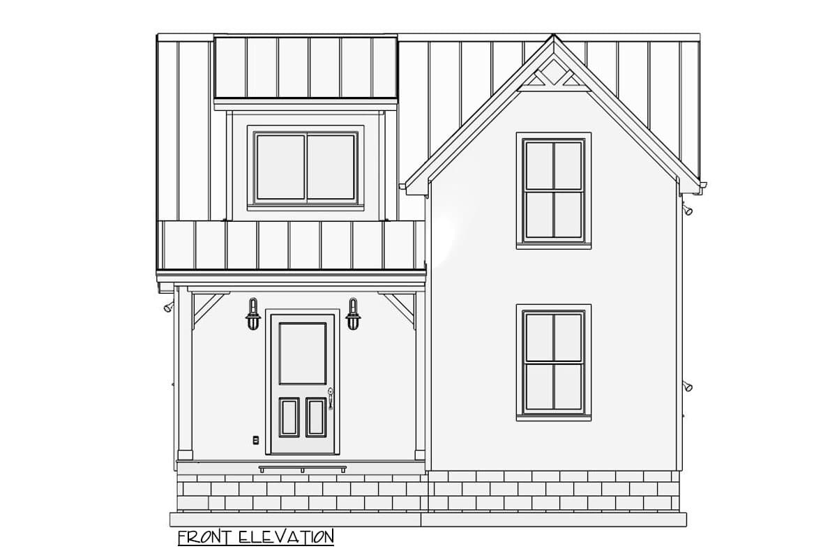Plan 430835SNG: 2-Bed Cottage House Plan with Two-Story Great Room Under 900 Sq Ft - Image #9 - Cottage, Country, Farmhouse