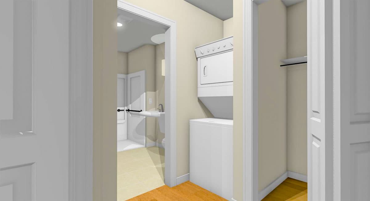 Plan 430835SNG: 2-Bed Cottage House Plan with Two-Story Great Room Under 900 Sq Ft - Image #8 - Cottage, Country, Farmhouse