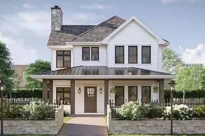Two-Story Narrow Modern Farmhouse Plan with Home Office - 2121 Sq Ft