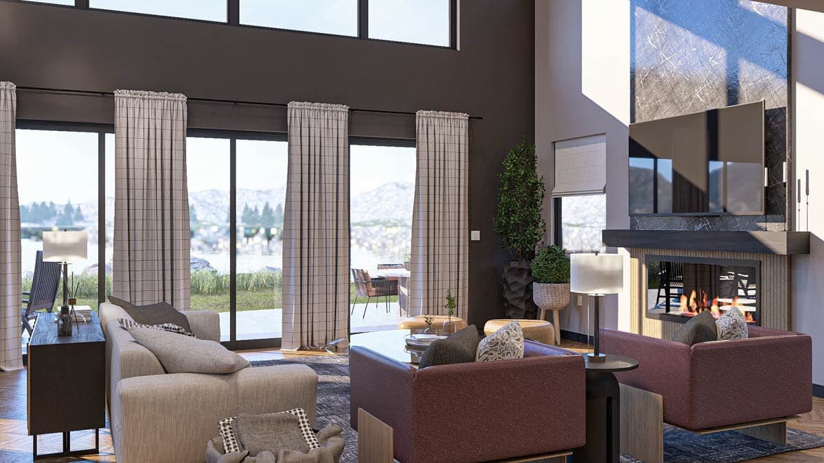 Plan 623481DJ: 3-Bed Scandinavian Barndominium-Style House Plan with Two-Story Great Room - 2332 Sq Ft - Image #6 - Barndominium, Scandinavian