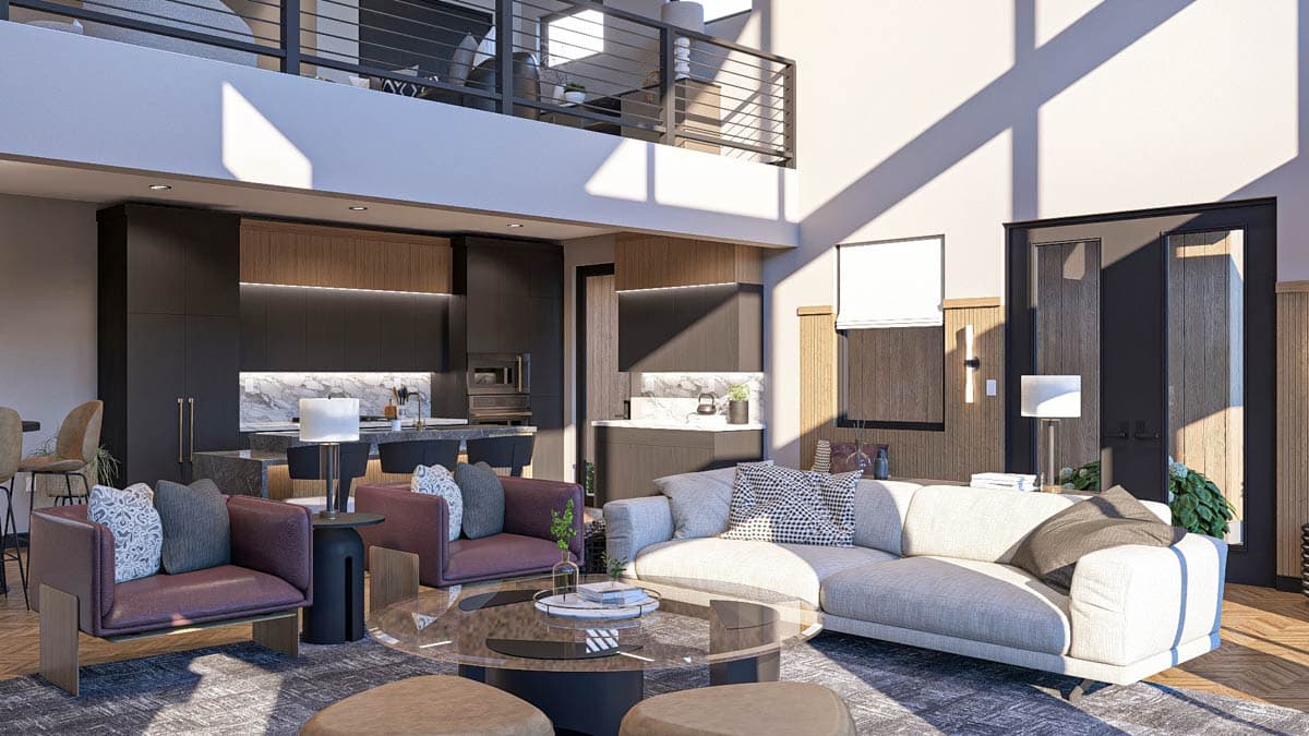 Plan 623481DJ: 3-Bed Scandinavian Barndominium-Style House Plan with Two-Story Great Room - 2332 Sq Ft - Image #8 - Barndominium, Scandinavian