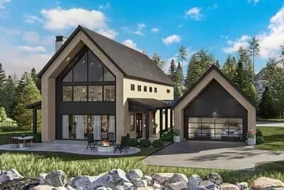 3-Bed Scandinavian Barndominium-Style House Plan with Two-Story Great Room - 2332 Sq Ft