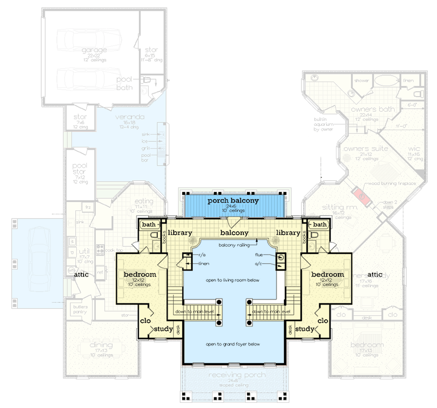 Plan 55240BR: 4-Bed Modern Farmhouse with a Two-Story Great Room - 4242 Sq Ft - Floor Plan - 2nd Floor - Colonial, Modern Farmhouse, Southern, Transitional