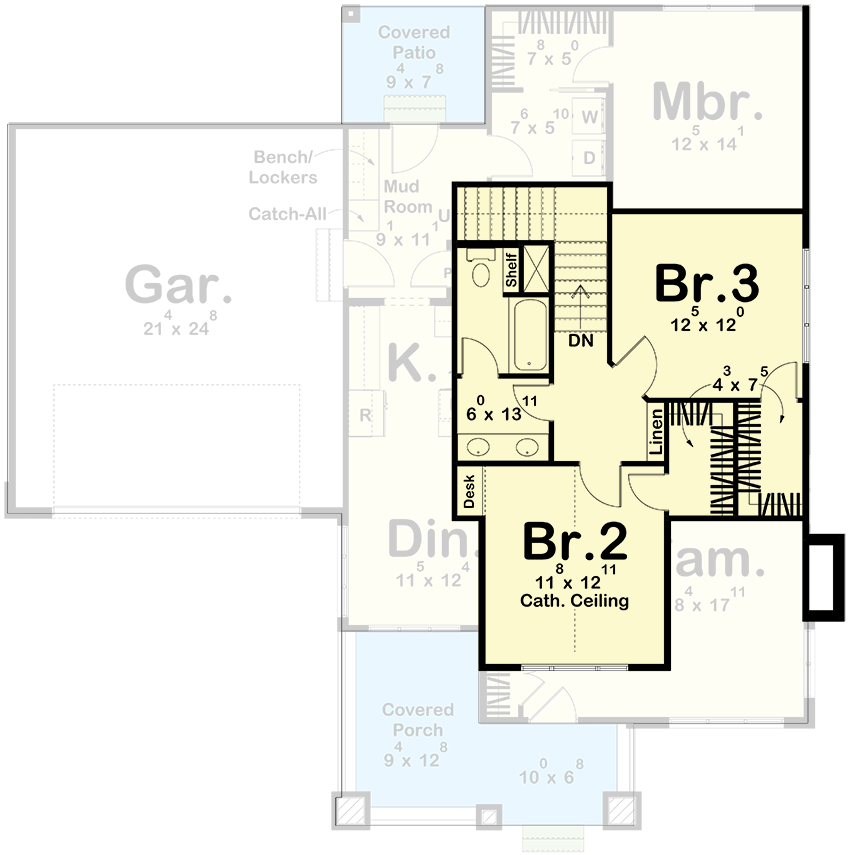 Plan 623482DJ: Two-Story Craftsman Bungalow House Plan with Fireplace - 1839 Sq Ft - Floor Plan - 2nd Floor - Bungalow, Craftsman, Traditional