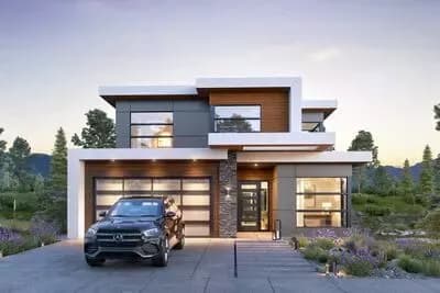 Two-Story Mid-Century Modern House Plan with Open Concept Living - 2372 Sq Ft