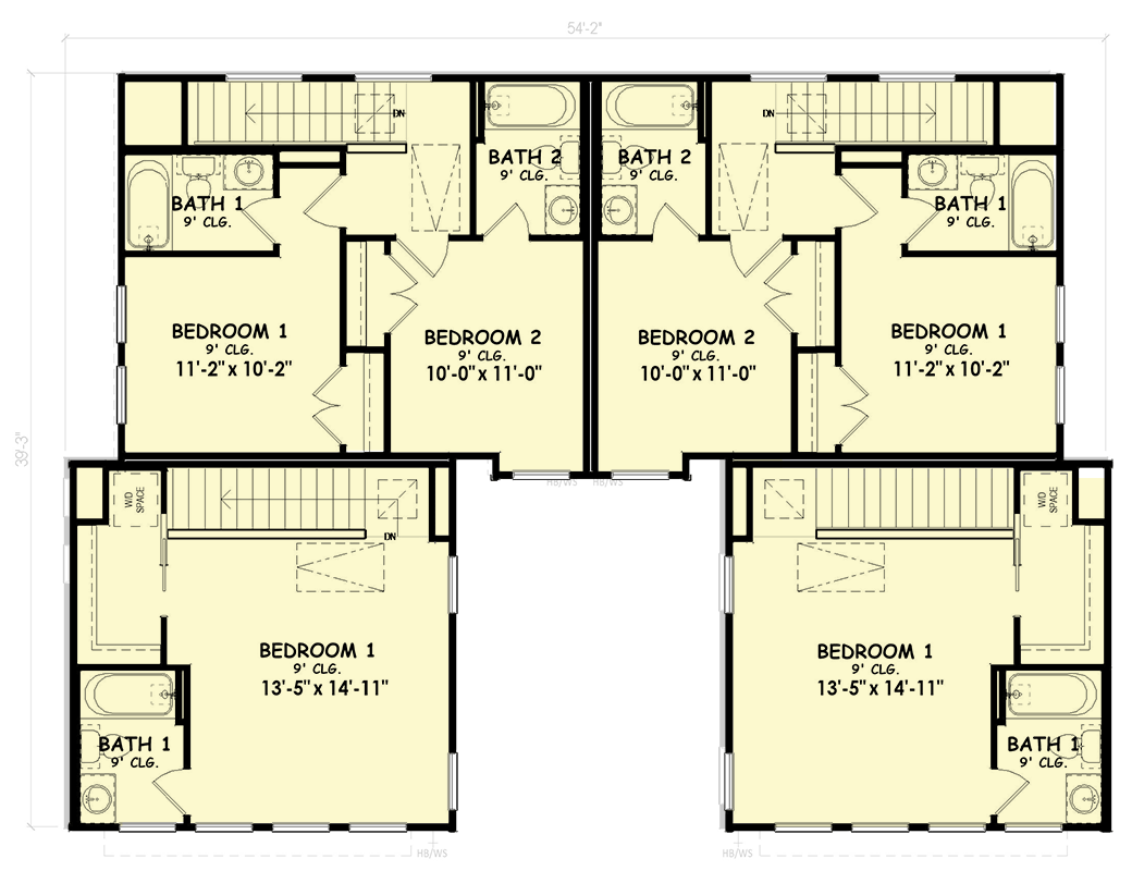 Plan 100340GHR: Contemporary Multi-Plex House Plan with 4 Units - 3273 Sq Ft - Floor Plan - 2nd Floor - Contemporary