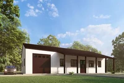 4-Bed Country Barndominium House Plan with Open Concept Living Under 2100 Sq Ft