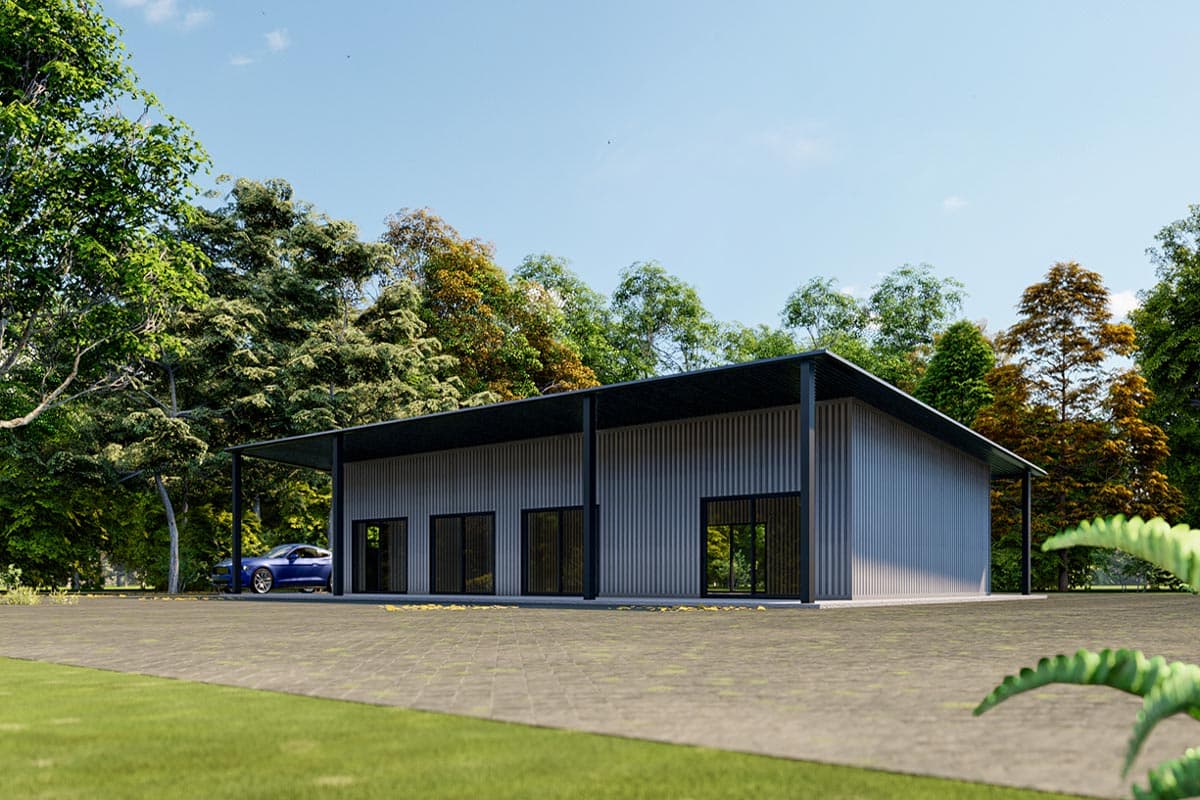 Plan 530112KTE: 1-Bed Mid-Century Modern Cottage Barndo - 1325 Sq Ft - Image #7 - Barndominium, Cottage, Mid Century Modern