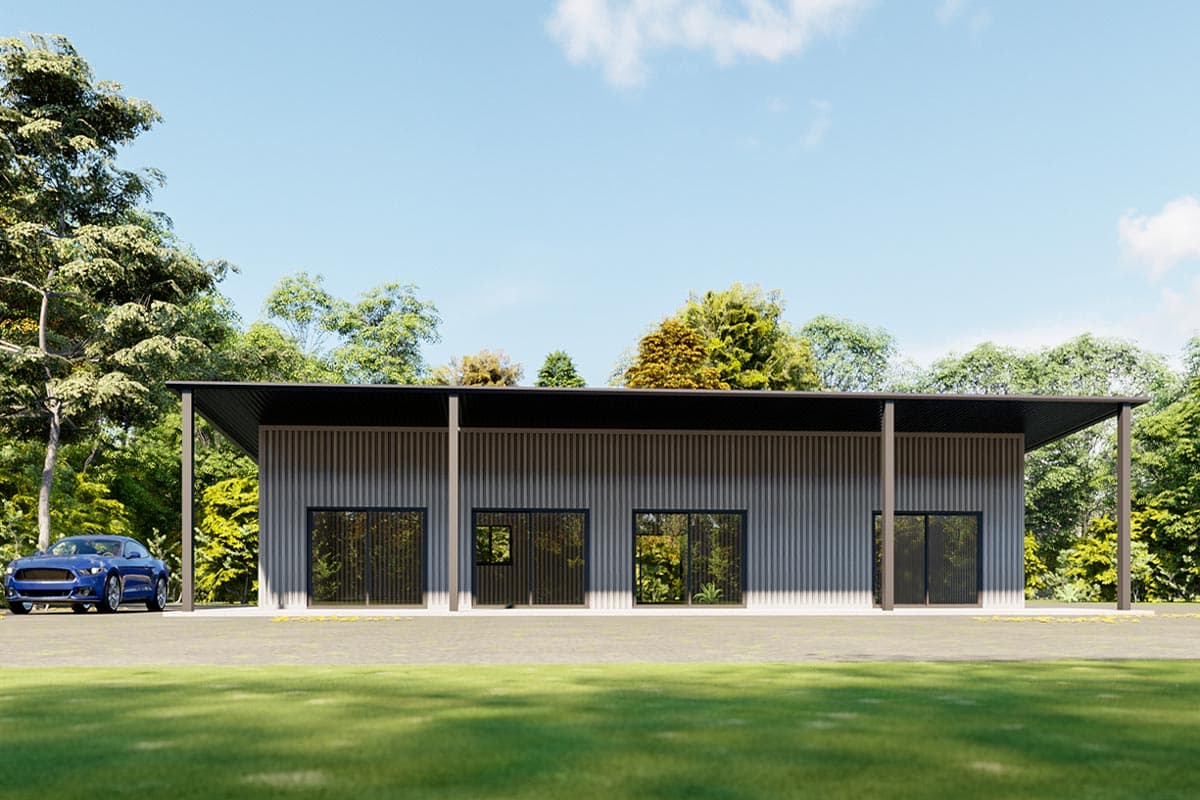 Plan 530112KTE: 1-Bed Mid-Century Modern Cottage Barndo - 1325 Sq Ft - Image #8 - Barndominium, Cottage, Mid Century Modern