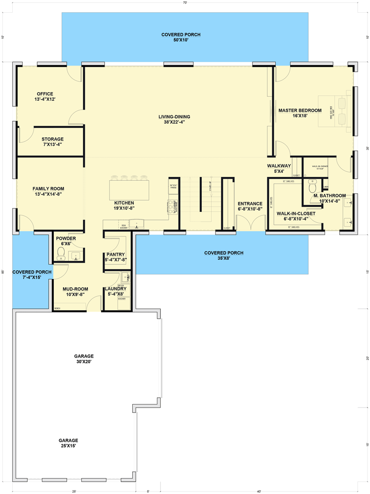 Plan 530113KTE: 4-Bed Traditional Barndominium PEMB House Plan - 4475 Sq Ft  - Floor Plan - Main Level - Barndominium, Country, Traditional
