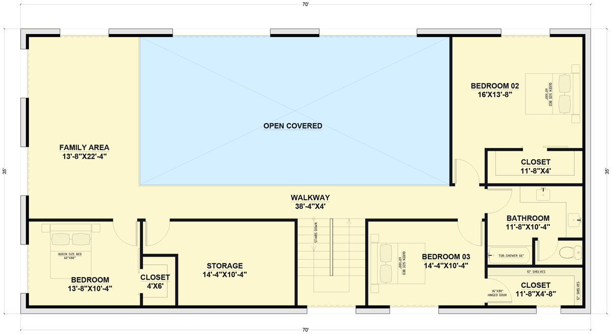 Plan 530113KTE: 4-Bed Traditional Barndominium PEMB House Plan - 4475 Sq Ft  - Floor Plan - 2nd Floor - Living Area - Barndominium, Country, Traditional