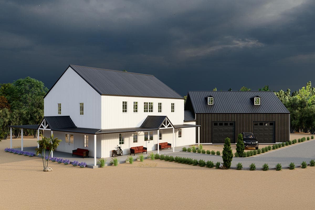 Plan 530114KTE: Two-Story Rustic Barndominium House Plan with 2-Car Angled Garage - 3672 Sq Ft - Image #6 - Barndominium, Country, Rustic